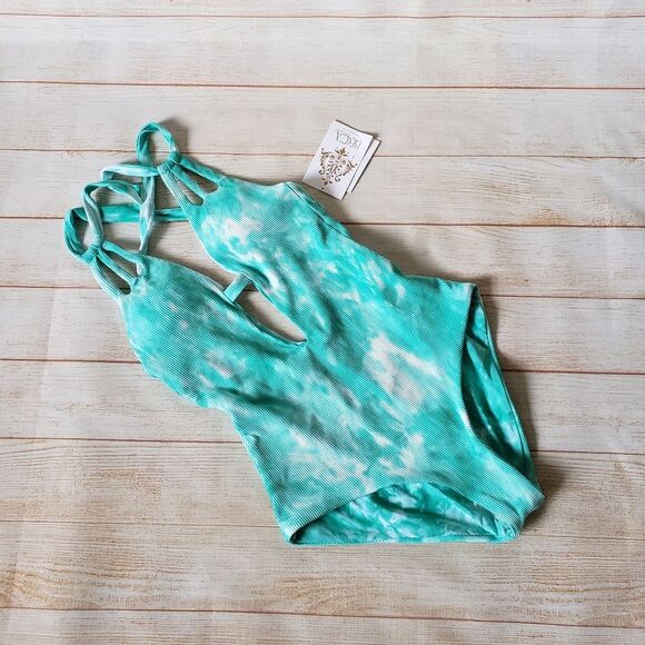 Becca Ribbed Tie Dye Plunging Neckline Cutout One-Piece Swimsuit Vibrant Small - Picture 4 of 13